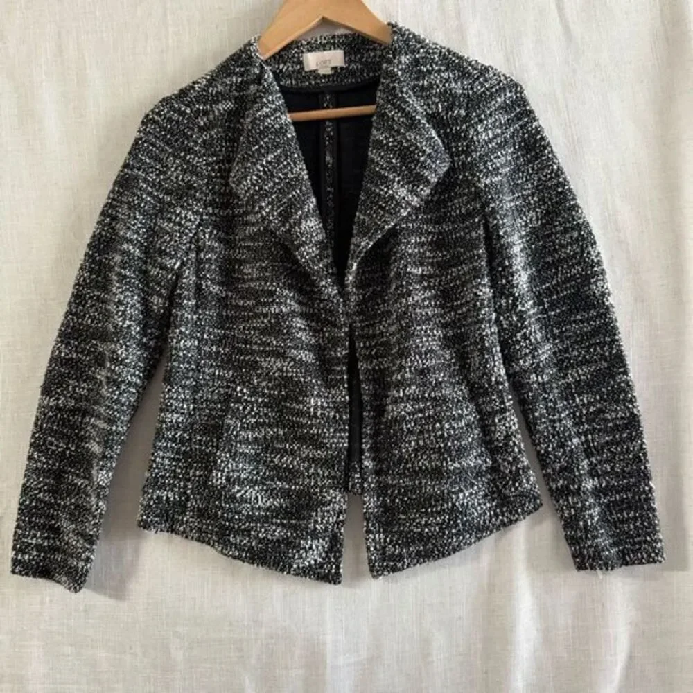 Loft Ann Taylor Black White Open Tweed Blazer‎ Jacket Size SP Career Business